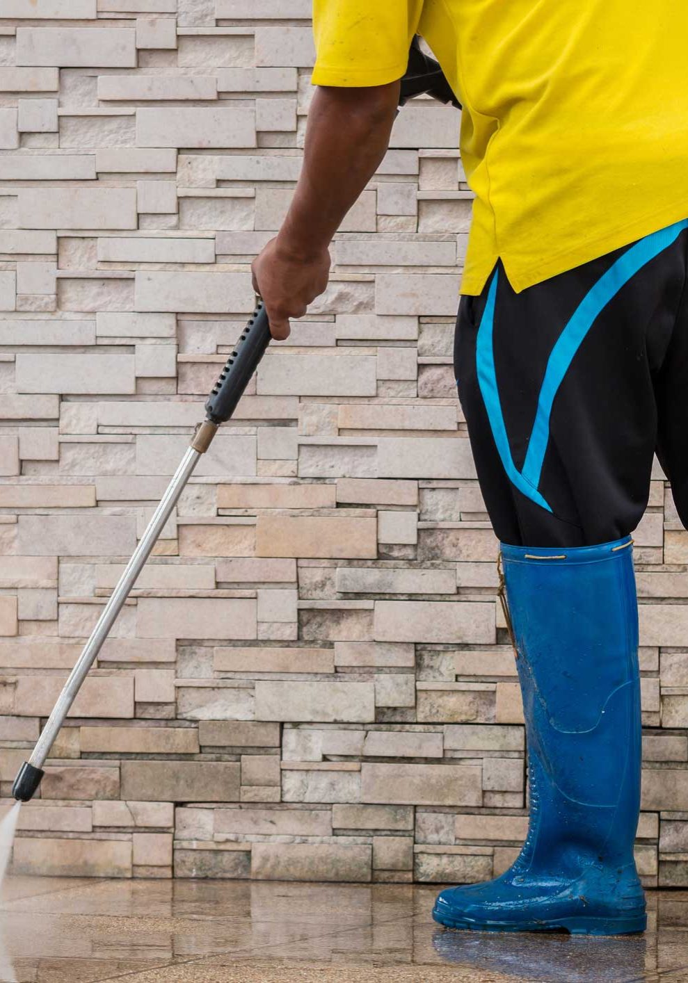 Close up Outdoor floor cleaning with high pressure water jet